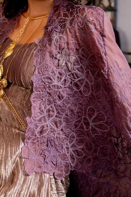 Buy Chambray & CO. Purple Tissue, , Organza, Cotton Aarvi Floral Overlay Top And Pant Set Online at Aza Fashions Buy_Chambray & CO._Purple Tissue, , Organza, Cotton Aarvi Floral Overlay Top And Pant Set _Online_at_Aza_Fashions