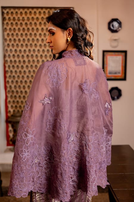 Shop Chambray & CO. Purple Tissue, , Organza, Cotton Aarvi Floral Overlay Top And Pant Set Online at Aza Fashions Shop_Chambray & CO._Purple Tissue, , Organza, Cotton Aarvi Floral Overlay Top And Pant Set _Online_at_Aza_Fashions