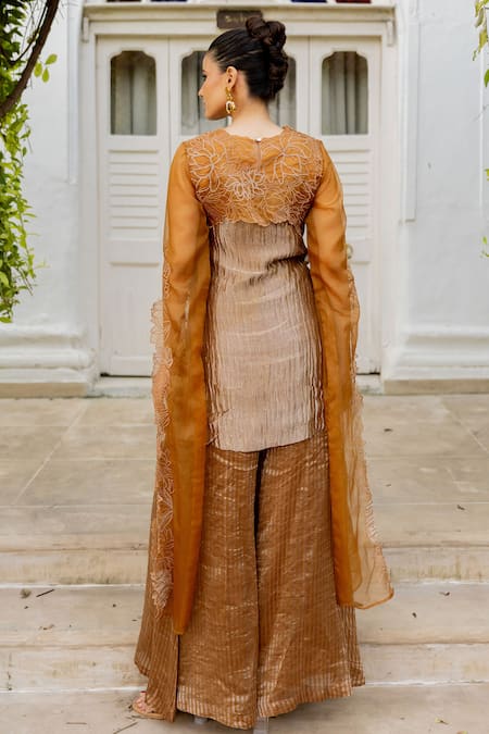 Chambray & CO. Akira Floral Embroidered Overlay Tunic & Pant Set 