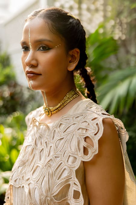 Buy Chambray & CO. Ivory Tulle, Organza Fabric Ileana Handtucked Floral Overlay And Dress Set Online at Aza Fashions Buy_Chambray & CO._Ivory Tulle, Organza Fabric Ileana Handtucked Floral Overlay And Dress Set _Online_at_Aza_Fashions