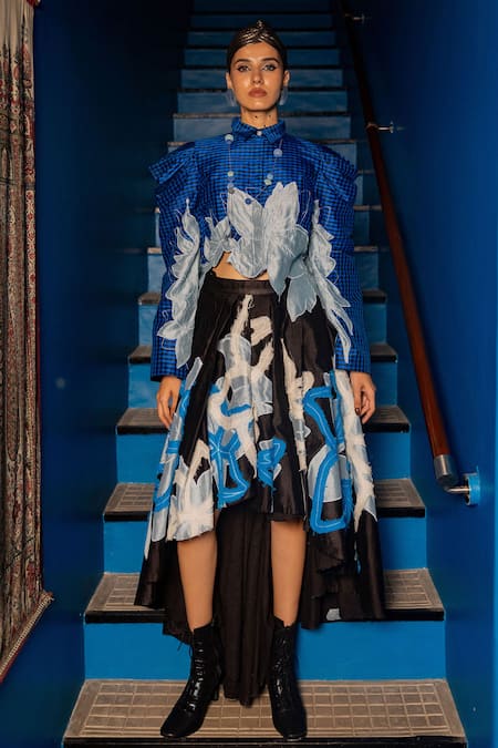 Chambray & CO. Kathy Gingham Print Shirt & Abstract Skirt Set 