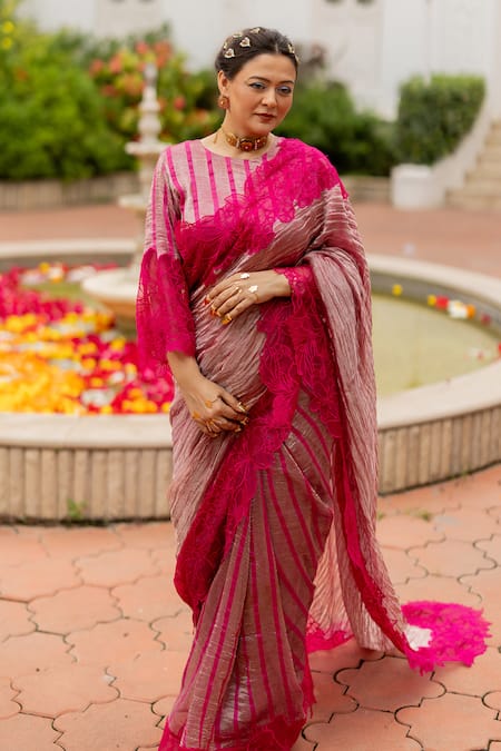 Chambray & CO. Leela Organza Motif Saree & Blouse Set 