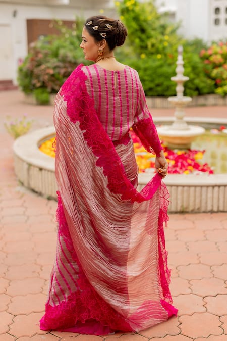 Chambray & CO. Leela Organza Motif Saree & Blouse Set 