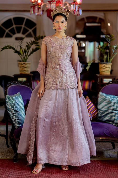 Chambray & CO. Kavya Floral Applique Tunic Skirt Set 