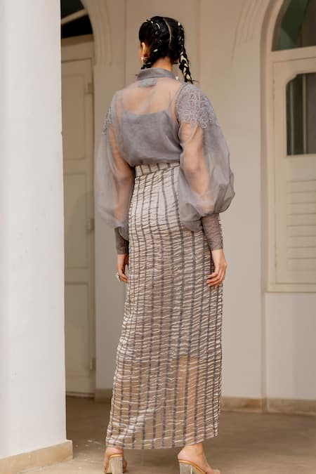 Chambray & CO. Myrna Handtucked Floral Shirt & Draped Skirt Set 