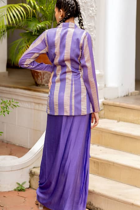 Chambray & CO. Akshara Striped Blazer & Draped Skirt Set 