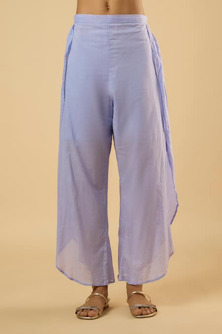 Dori & CO._Lavender Georgette, Cotton Sequins, Embroidery V-neck Kurta Set _Online_at_Aza_Fashions