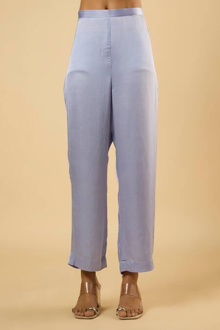 Dori & CO._Lavender Georgette, Satin Embroidery, Sequins, Piping Split V-neck Kurta Set _Online_at_Aza_Fashions