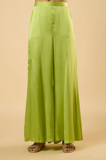 Dori & CO._Green Georgette, Satin Sequins, Embroidery, Beads V-neck Kurta Sharara Set _Online_at_Aza_Fashions