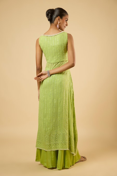 Dori & CO. Embroidered V-Neck Kurta Sharara Set 