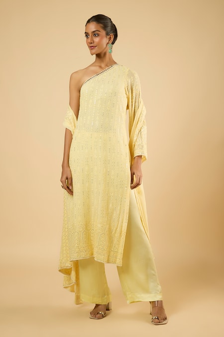 Dori & CO. One Shoulder Embroidered Kurta With Pant 