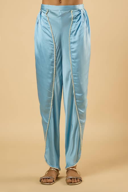 Dori & CO._Aqua Georgette, Satin Embroidery, Mirrors, Sequins, Kaftan And Dhoti Pant Set _Online_at_Aza_Fashions