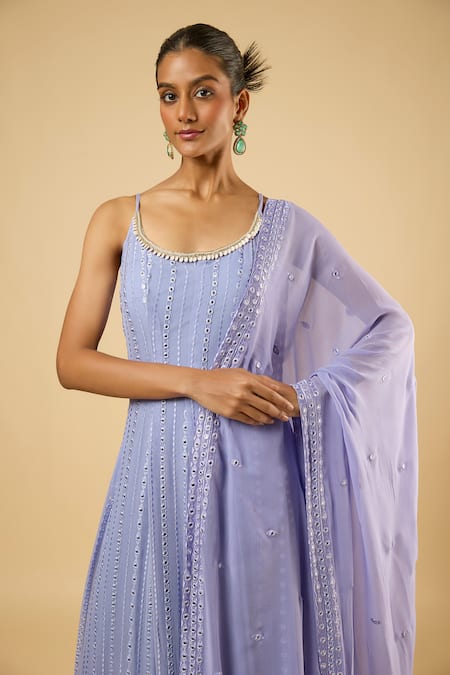 Buy_Dori & CO._Lavender Georgette, Satin Mirrors, Embroidery, Sequins, Piping Anarkali Set 