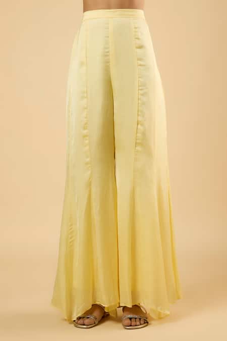 Dori & CO._Yellow Satin, Georgette Tassels, Sequins Embroidered Kaftan Jacket And Pant Set _Online_at_Aza_Fashions