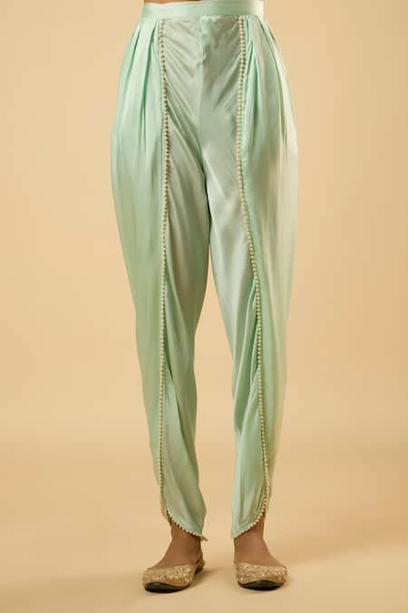 Buy_Dori & CO._Mint Georgette, Satin Sequins, Zari, Pearls, Embroidery, Kurta And Dhoti Pant Set _Online_at_Aza_Fashions