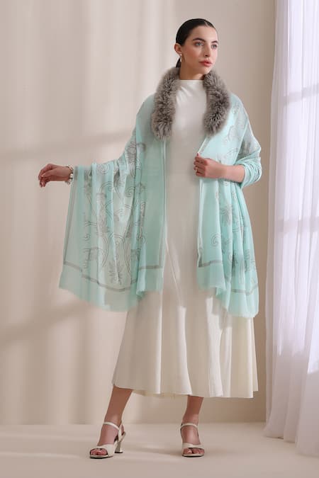 Dusala_Sky Blue Emma Collared Fur Stole _Online_at_Aza_Fashions