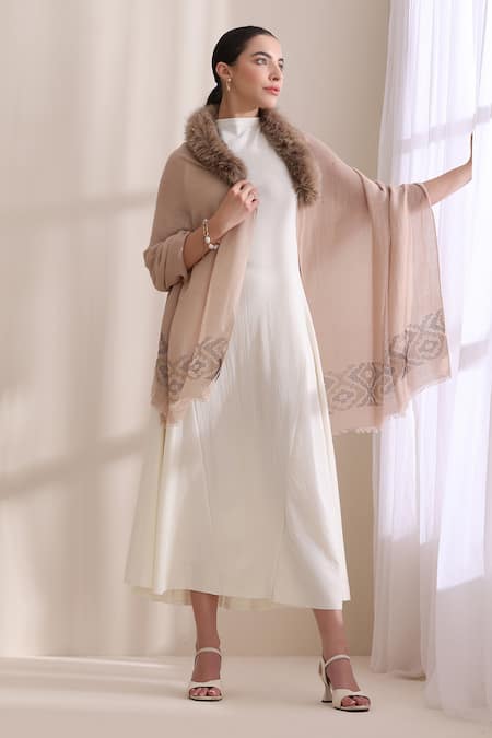 Buy_Dusala_Beige Amelia Collared Fur Stole _Online_at_Aza_Fashions