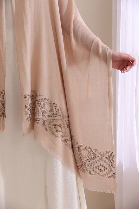 Dusala_Beige Amelia Collared Fur Stole _at_Aza_Fashions