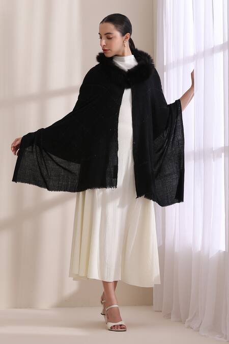 Dusala_Black Mia Collared Stone Work Stole _Online_at_Aza_Fashions