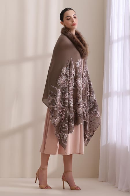 Dusala_Brown Camila Collared Fur Stole _Online_at_Aza_Fashions