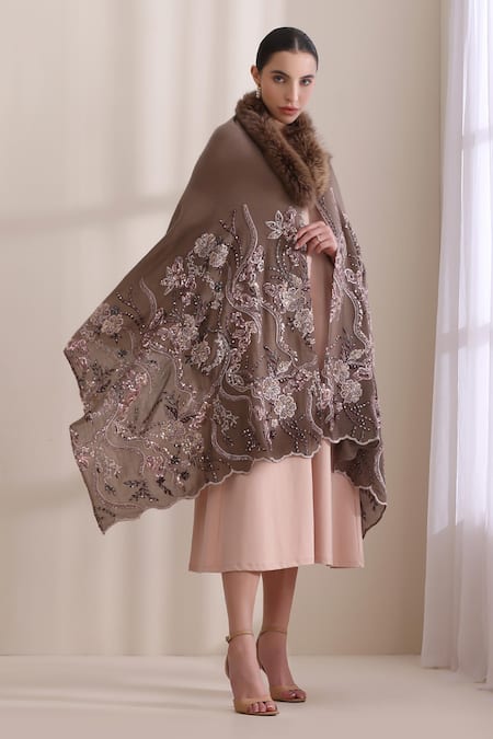 Buy_Dusala_Brown Camila Collared Fur Stole _Online_at_Aza_Fashions