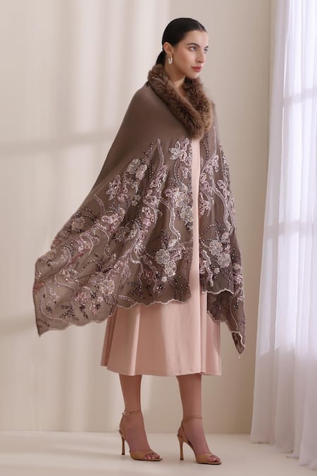 Shop_Dusala_Brown Camila Collared Fur Stole _Online_at_Aza_Fashions