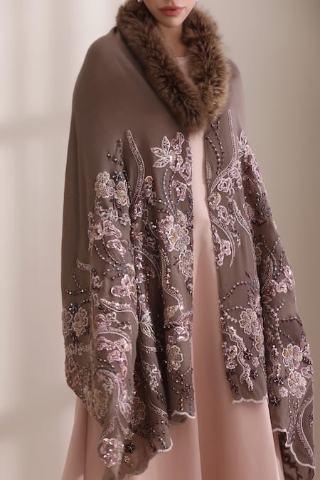 Dusala_Brown Camila Collared Fur Stole _at_Aza_Fashions