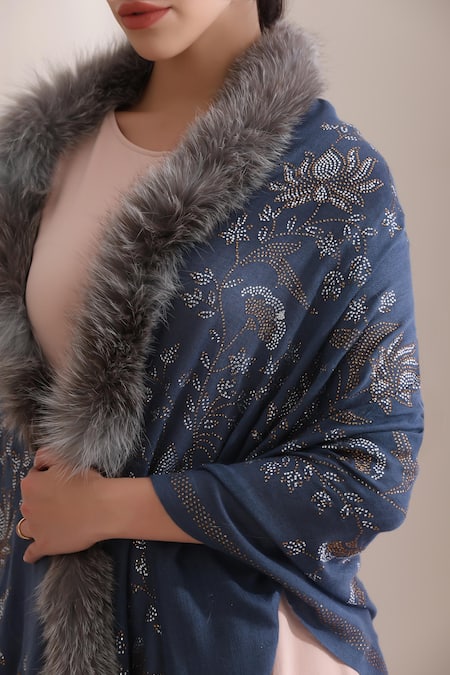 Buy_Dusala_Blue Aurora Lotus Pattern Stole _Online_at_Aza_Fashions