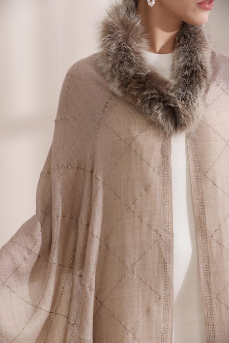 Dusala_Beige Hazel Collared Fur Stole _Online_at_Aza_Fashions
