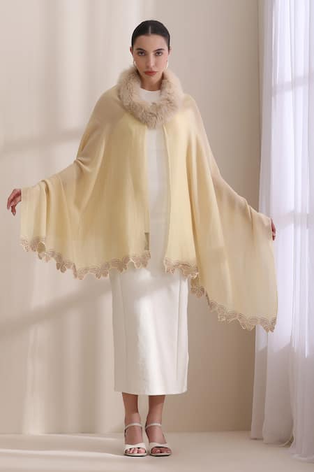 Buy_Dusala_Cream Nora Collared Fur Stole _Online_at_Aza_Fashions