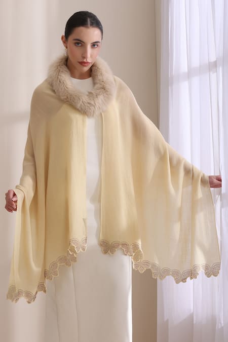 Shop_Dusala_Cream Nora Collared Fur Stole _Online_at_Aza_Fashions