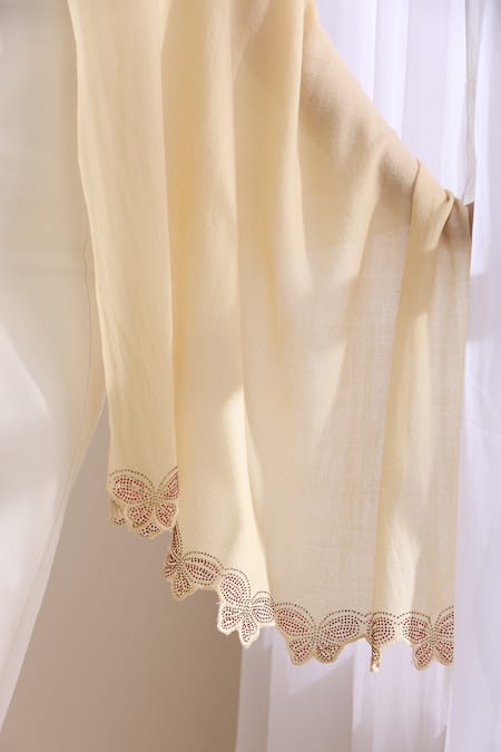 Dusala_Cream Nora Collared Fur Stole _at_Aza_Fashions