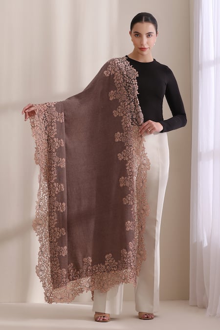 Buy_Dusala_Mauve Lily Floral Lace Embellished Stole _Online_at_Aza_Fashions