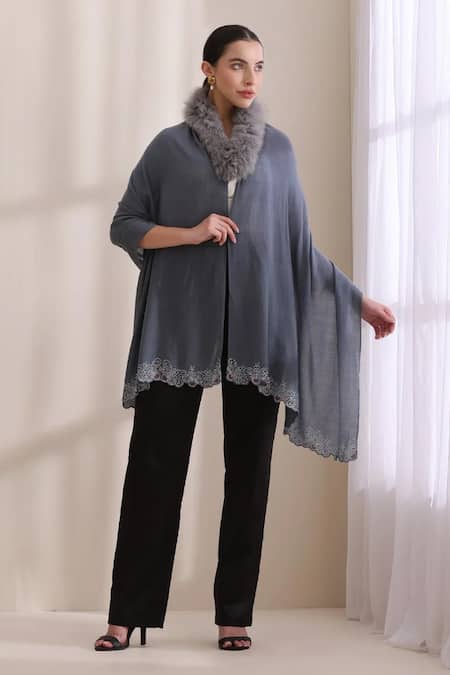 Dusala_Blue Naira Butterfly Bordered Stole _Online_at_Aza_Fashions