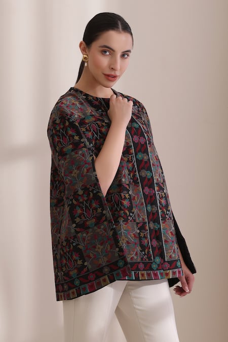 Dusala_Multi Color Round Neck Raatri Woven Kani Cape _Online_at_Aza_Fashions