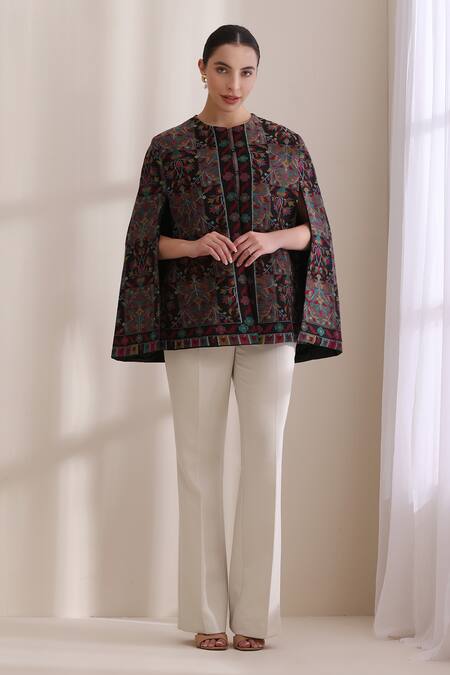 Buy_Dusala_Multi Color Round Neck Raatri Woven Kani Cape _Online_at_Aza_Fashions