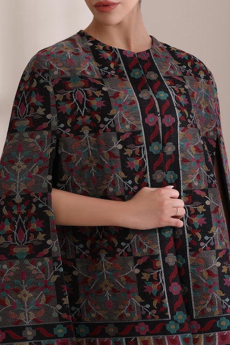 Dusala_Multi Color Round Neck Raatri Woven Kani Cape _at_Aza_Fashions