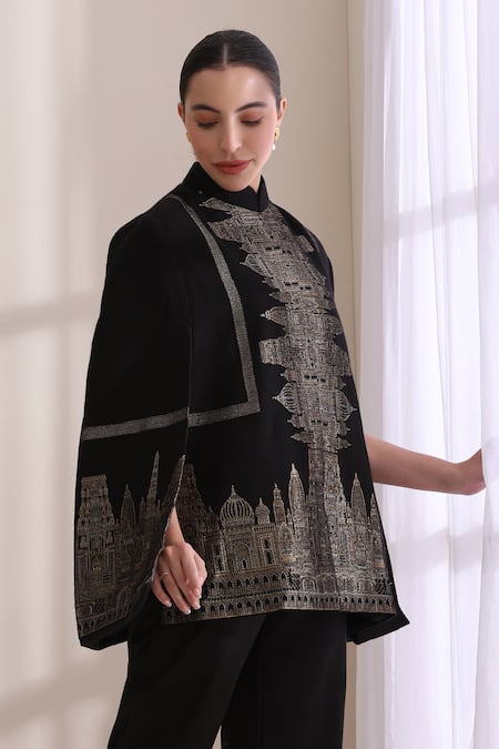 Dusala Taj Cashmere Fine Wool Silk Zari Cape 