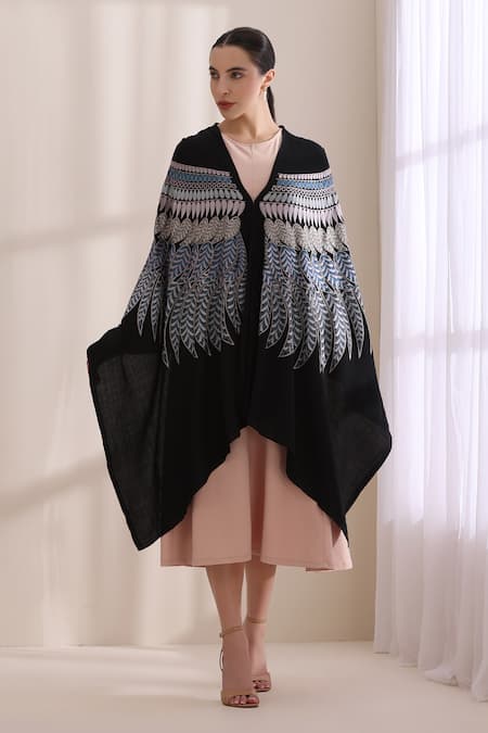 Dusala Birdie Feather Embroidered Cape 