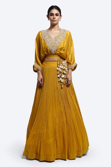 Onaya Zardosi Embroidered Top & Pleated Skirt Set 
