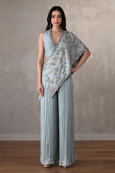 Onaya Floral Embroidered Cape & Pant Set 