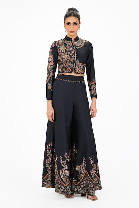 Onaya Embroidered Top & Flared Pant Set 
