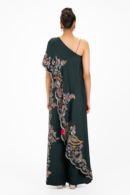 Onaya Embroidered One Shoulder Cape & Pant Set 