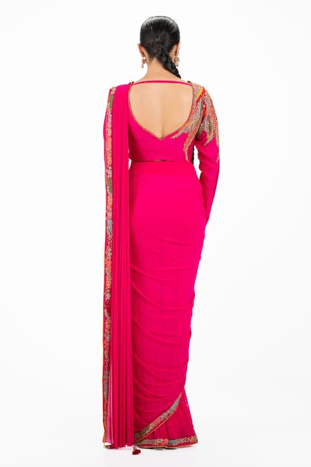 Onaya Thread Embroidered Pre-Draped Saree & Blouse Set 