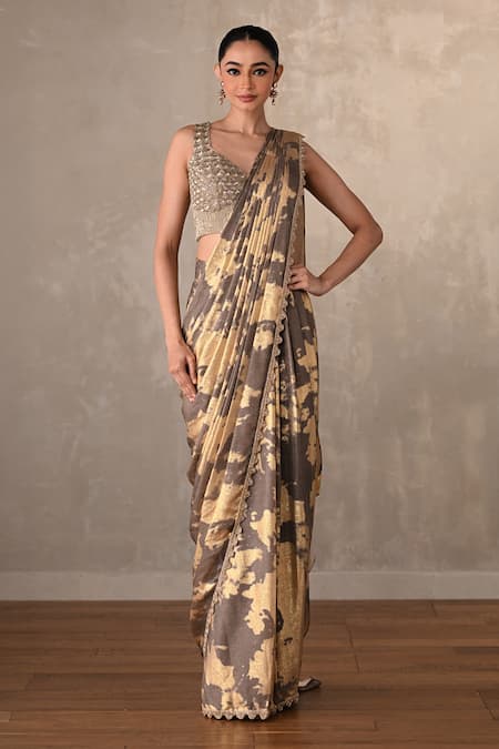 Onaya Floral Pattern Pre-Draped Saree & Embellished Blouse Set 