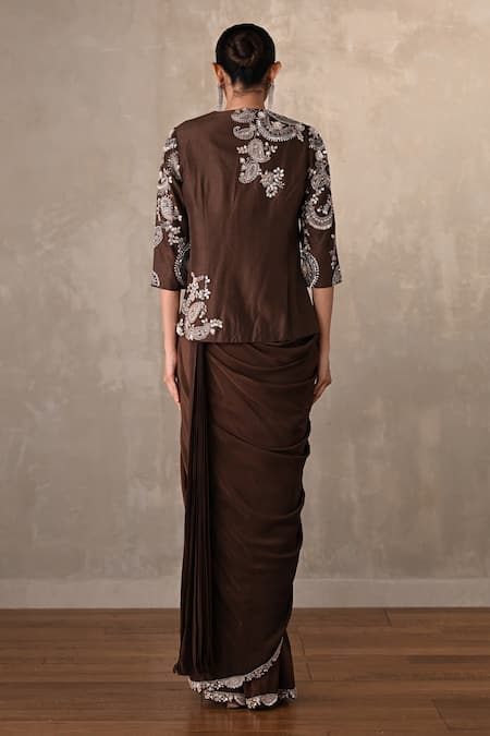 Onaya Paisley Embroidered Jacket & Pre-Draped Saree Set 