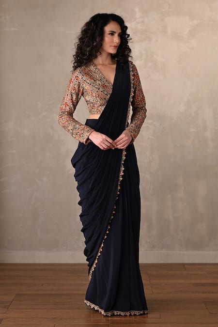 Onaya Embroidered Blouse & Pre-Draped Saree Set 