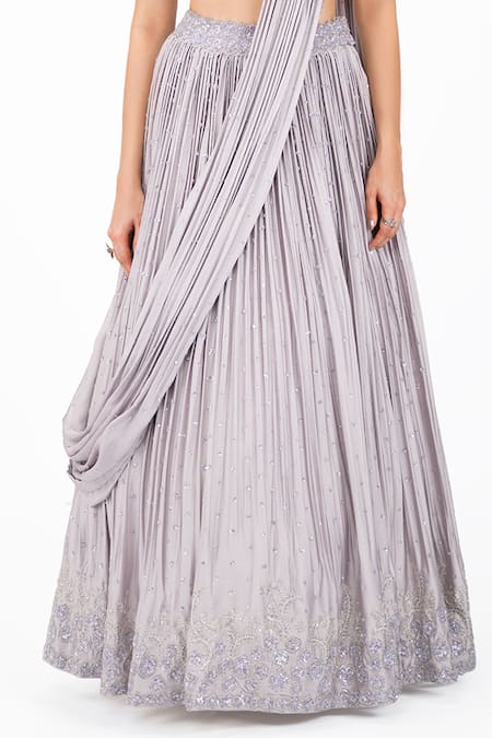 Onaya Lilac Satin Sequins, Stones, Embroidery V-neck Lehenga Saree And Blouse Set at Aza Fashions Onaya_Lilac Satin Sequins, Stones, Embroidery V-neck Lehenga Saree And Blouse Set _at_Aza_Fashions