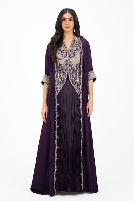 Onaya Zardosi Embroidered Jacket Cape Lehenga Set 