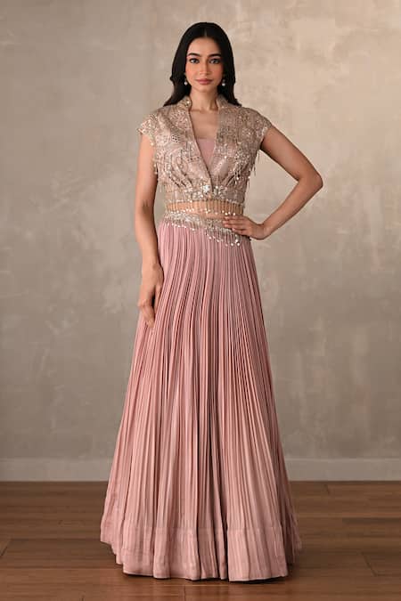 Onaya Embellished Short Top & Pleated Lehenga Set 